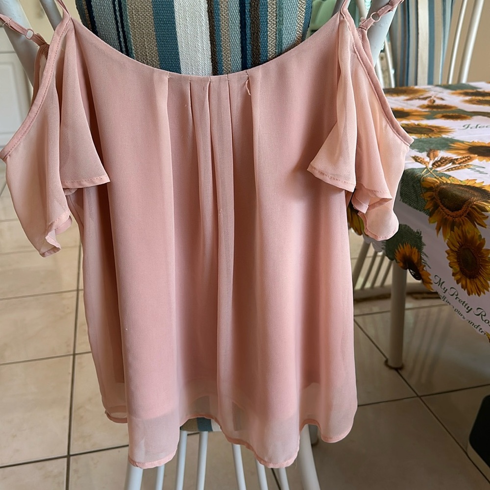 Cold shoulder shear overlay blouse